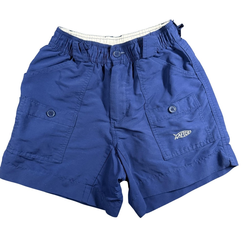 AFTCO Cargo Shorts Boys 26 Blue Nylon Elastic Waist Fishing Pockets Summer